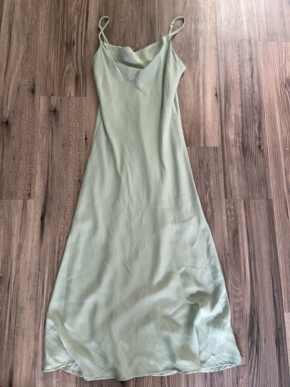 Altar’d State Light Sage Satin Dress with Cowl Neck